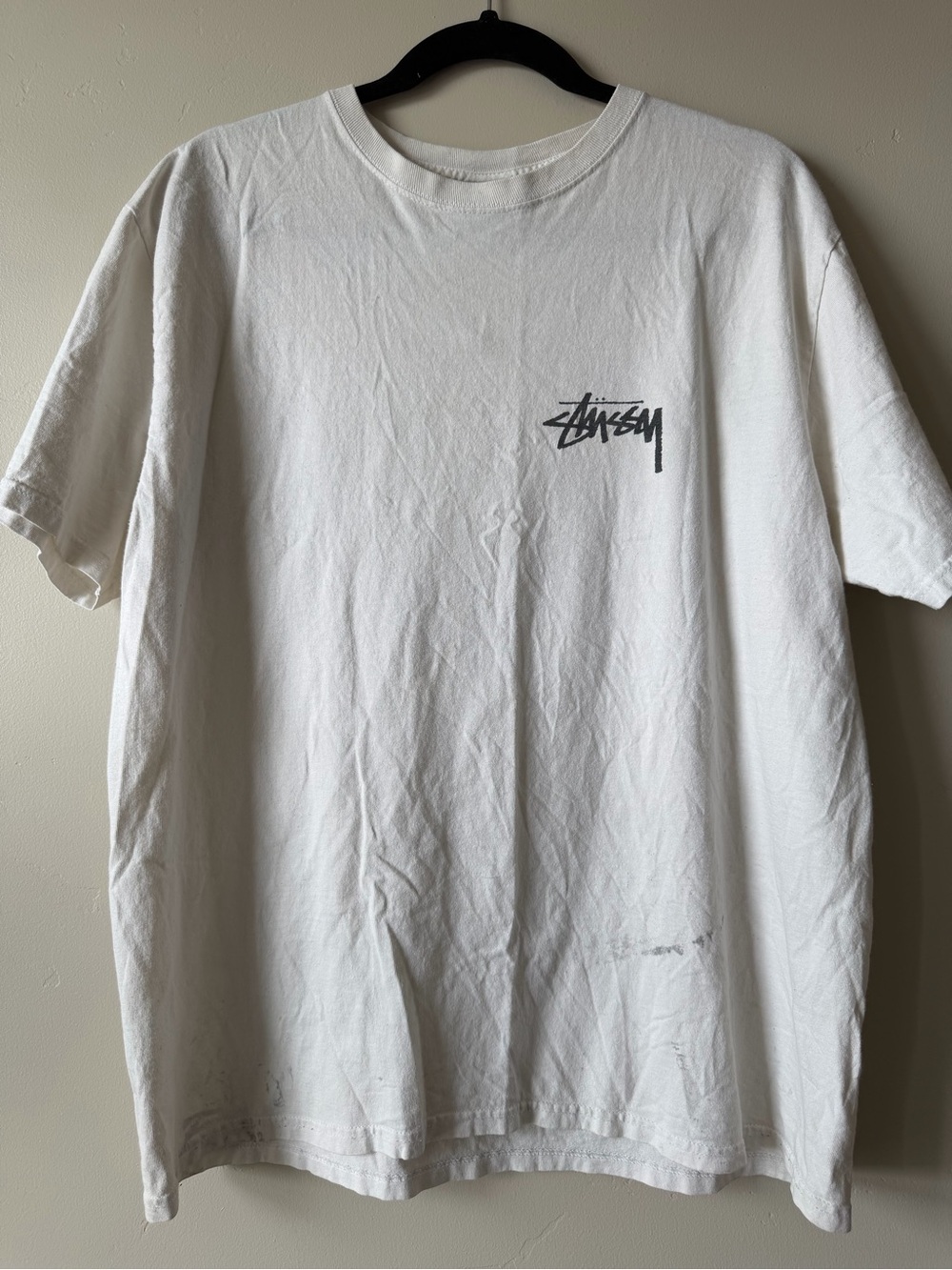 Men’s Stüssy White and Cream T-Shirt Size Large
